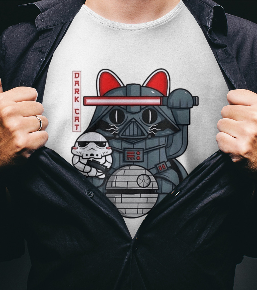 Dark Cat Vader Star Wars Cat Holding Stormtrooper Helmet T-Shirt