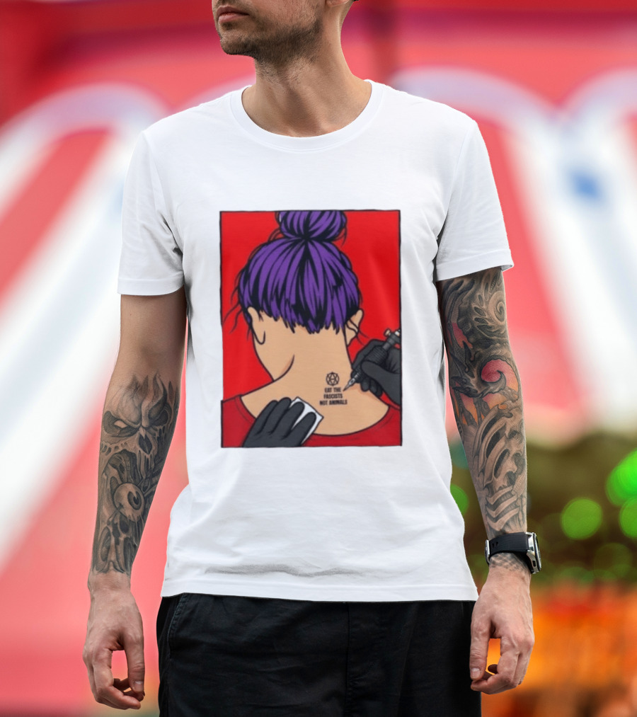 Eat The Fascists Not Animals Tattoo Anarchist Purple Hair Red T-Shirt
