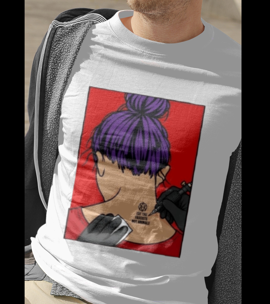 Eat The Fascists Not Animals Tattoo Anarchist Purple Hair Red T-Shirt