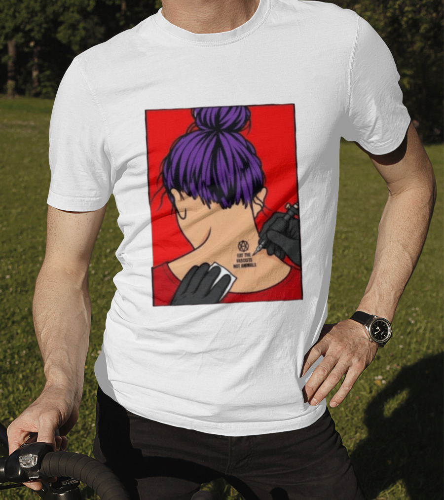 Eat The Fascists Not Animals Tattoo Anarchist Purple Hair Red T-Shirt