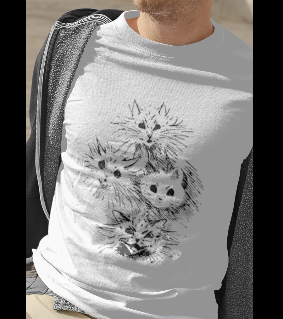 Four Cats Dynamic Black Sketch T-Shirt