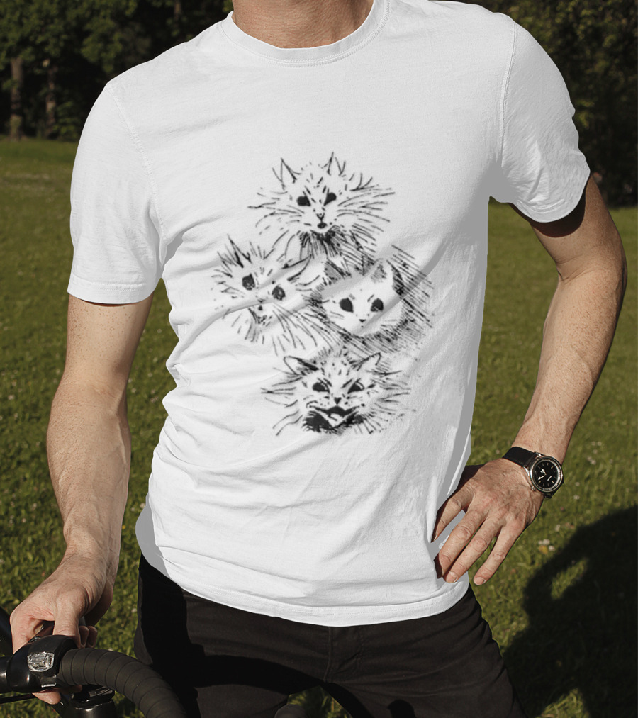 Four Cats Dynamic Black Sketch T-Shirt