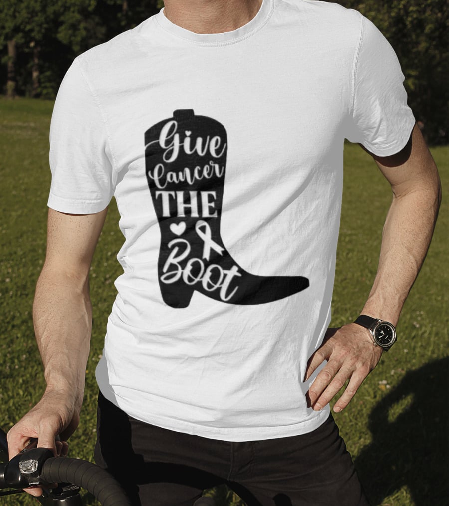 Give Cancer The Boot Awareness Ribbon Western Cowboy Boot T-Shirt