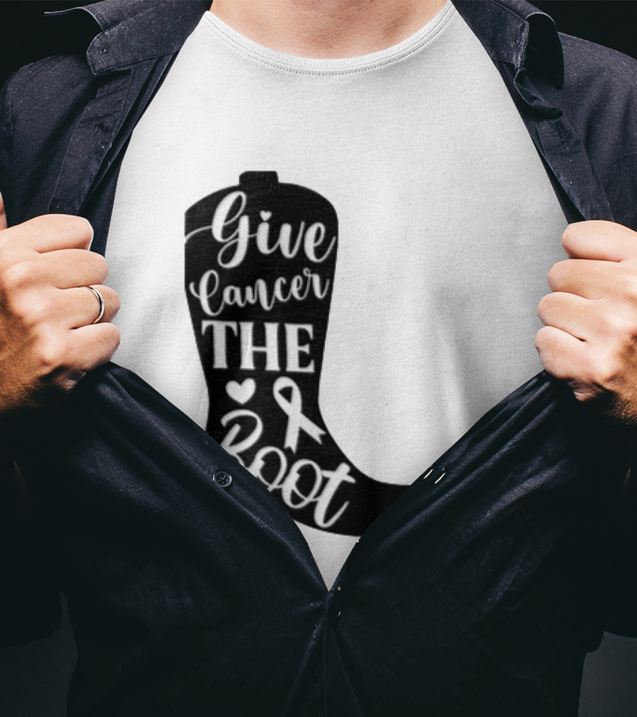 Give Cancer The Boot Awareness Ribbon Western Cowboy Boot T-Shirt