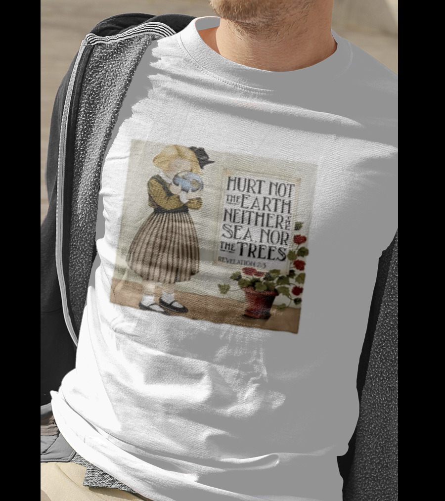 Hurt Not The Earth Revelation 7:3 Vintage Girl Holding Globe Environmental Protection T-Shirt