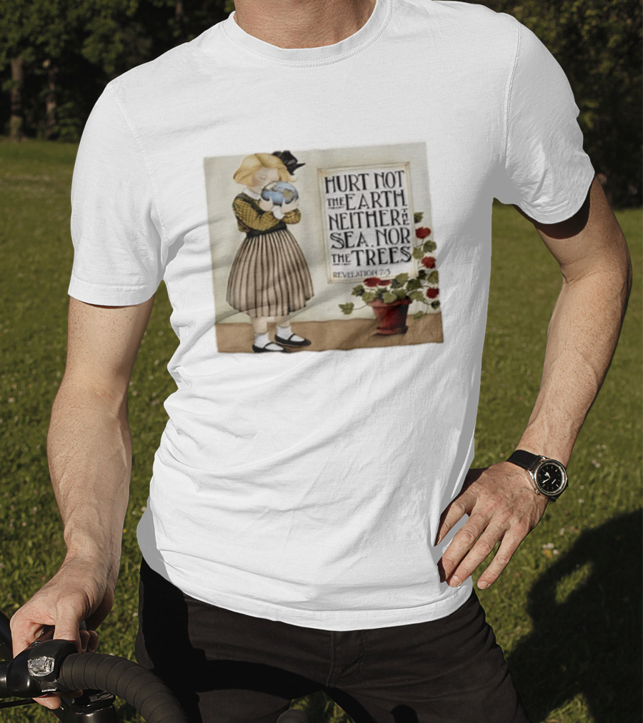 Hurt Not The Earth Revelation 7:3 Vintage Girl Holding Globe Environmental Protection T-Shirt
