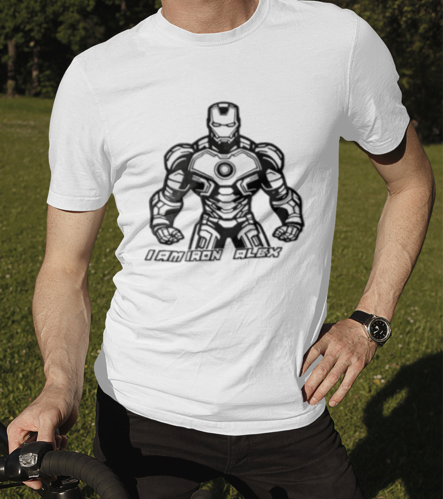 I Am Iron Alex Armored Superhero Clenched Fists Line T-Shirt
