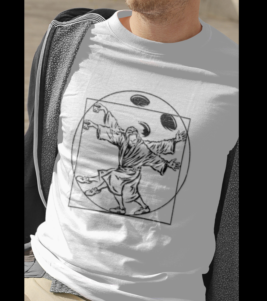 Jesus Christ Vitruvian Man Juggling Coffee And Whiskey Beans T-Shirt