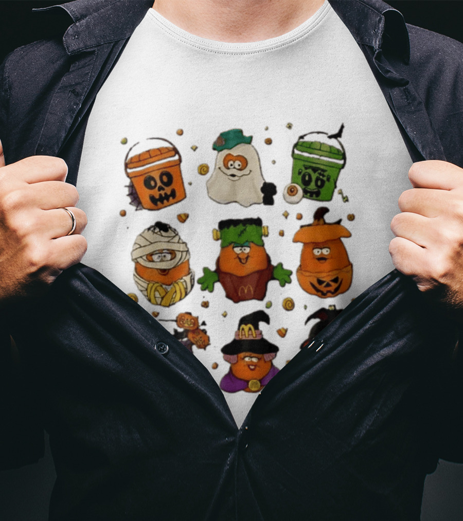 McDonalds Halloween McNugget Buddies Characters Pumpkin Witch Dracula Mummy Ghost Frankenstein T-Shirt