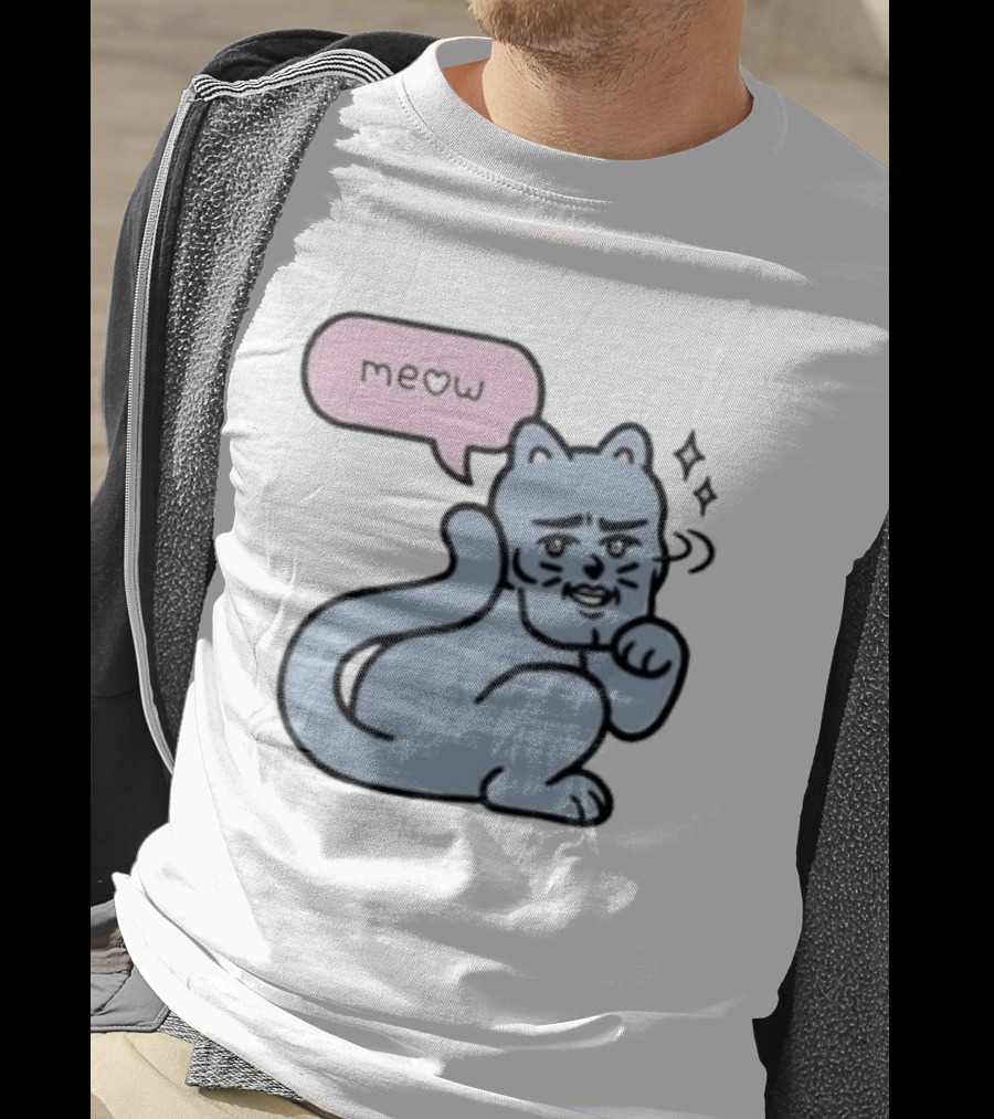 Meow Meme Cat With Human Face And Sparkles T-Shirt