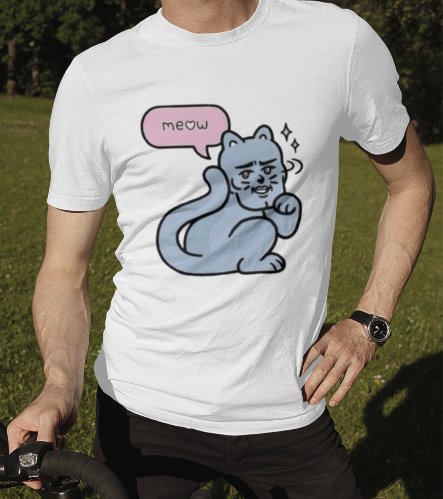 Meow Meme Cat With Human Face And Sparkles T-Shirt