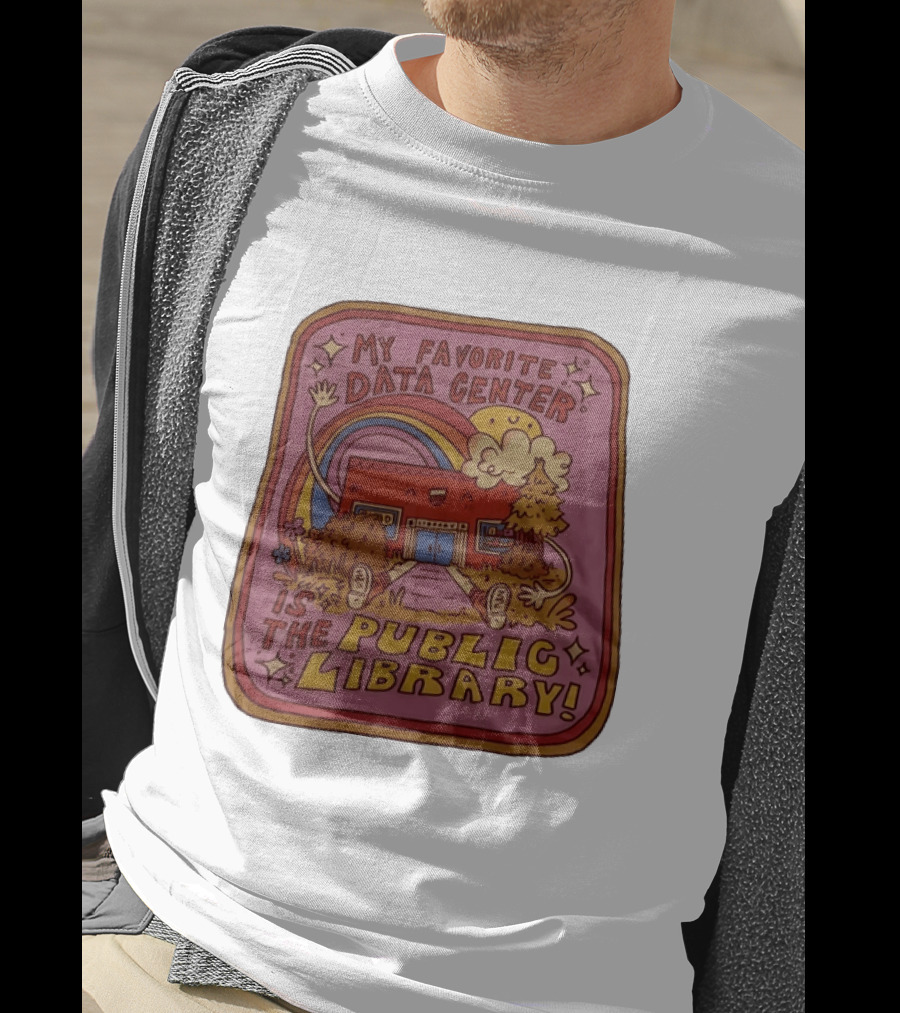 My Favorite Data Center Is The Public Library Rainbow Cartoon Library Scene T-Shirt