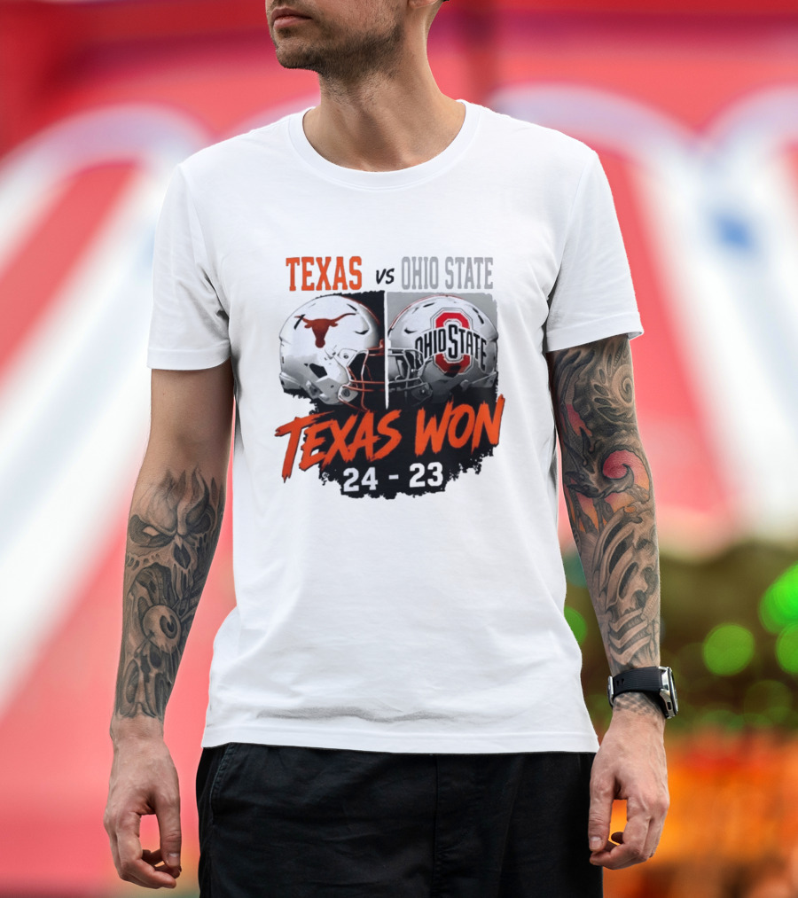 Texas Vs Ohio State 2026 Texas Won 24 23 Helmet Matchup T-Shirt