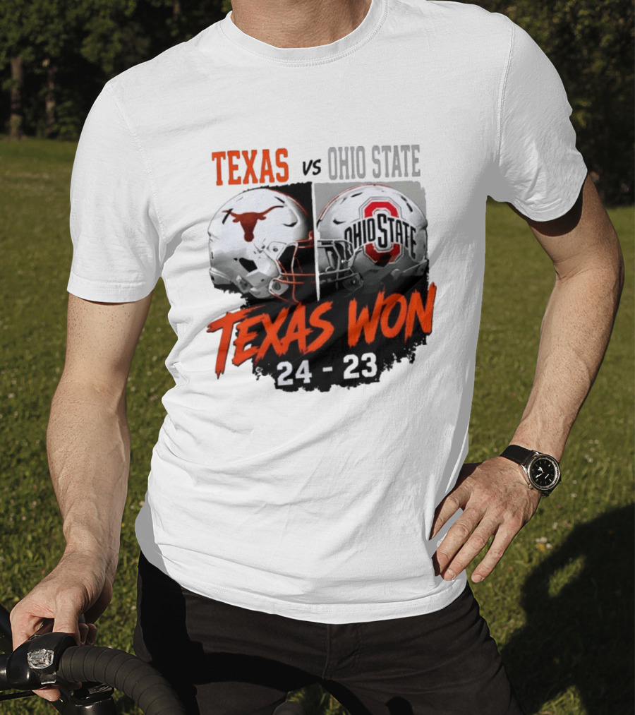 Texas Vs Ohio State 2026 Texas Won 24 23 Helmet Matchup T-Shirt