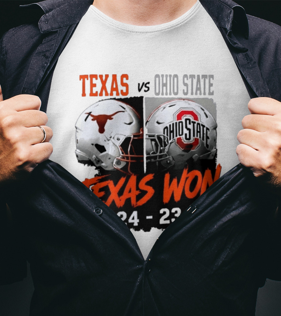 Texas Vs Ohio State 2026 Texas Won 24 23 Helmet Matchup T-Shirt