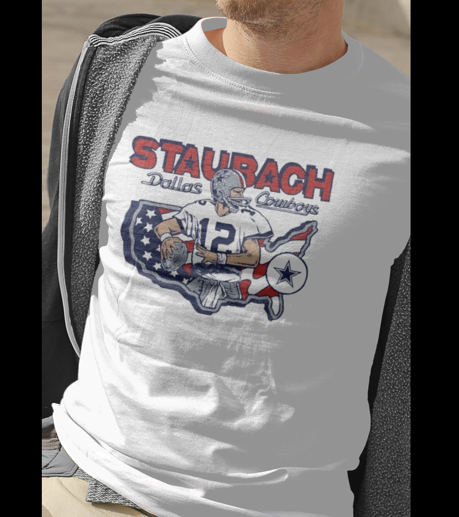 Staubach Dallas Cowboys 12 USA Map Star Helmet Football T-Shirt