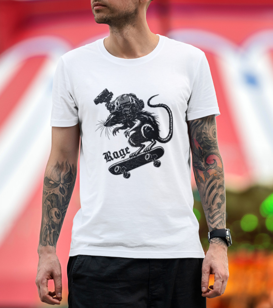 Skater Rat Tactical Helmet Night Vision Rage Skateboarding Adventure T-Shirt