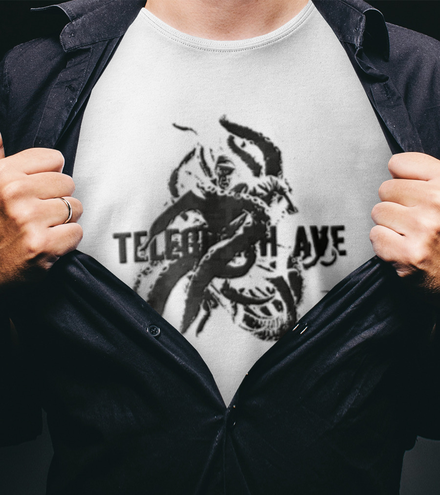 Telegraph Ave Giant Octopus Attacking Sailor Halftone T-Shirt