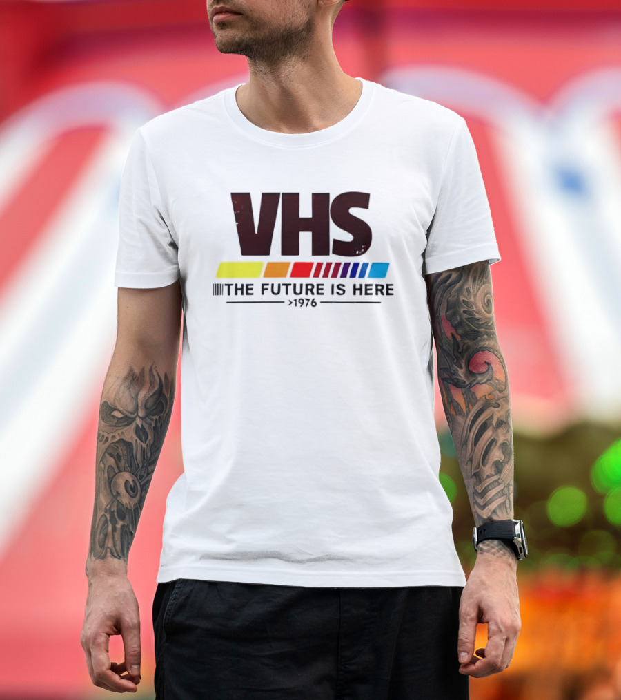 VHS The Future Is Here 1976 Retro Color Stripes T-Shirt