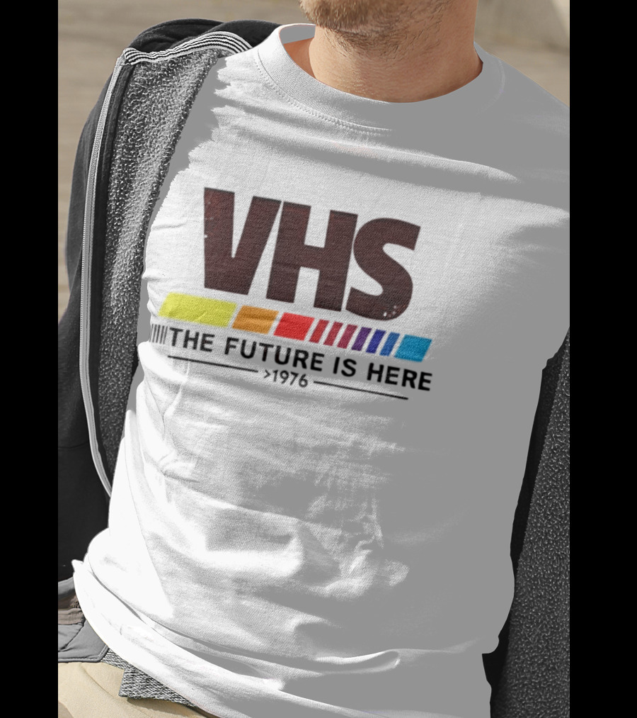 VHS The Future Is Here 1976 Retro Color Stripes T-Shirt