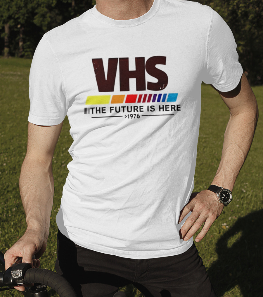 VHS The Future Is Here 1976 Retro Color Stripes T-Shirt