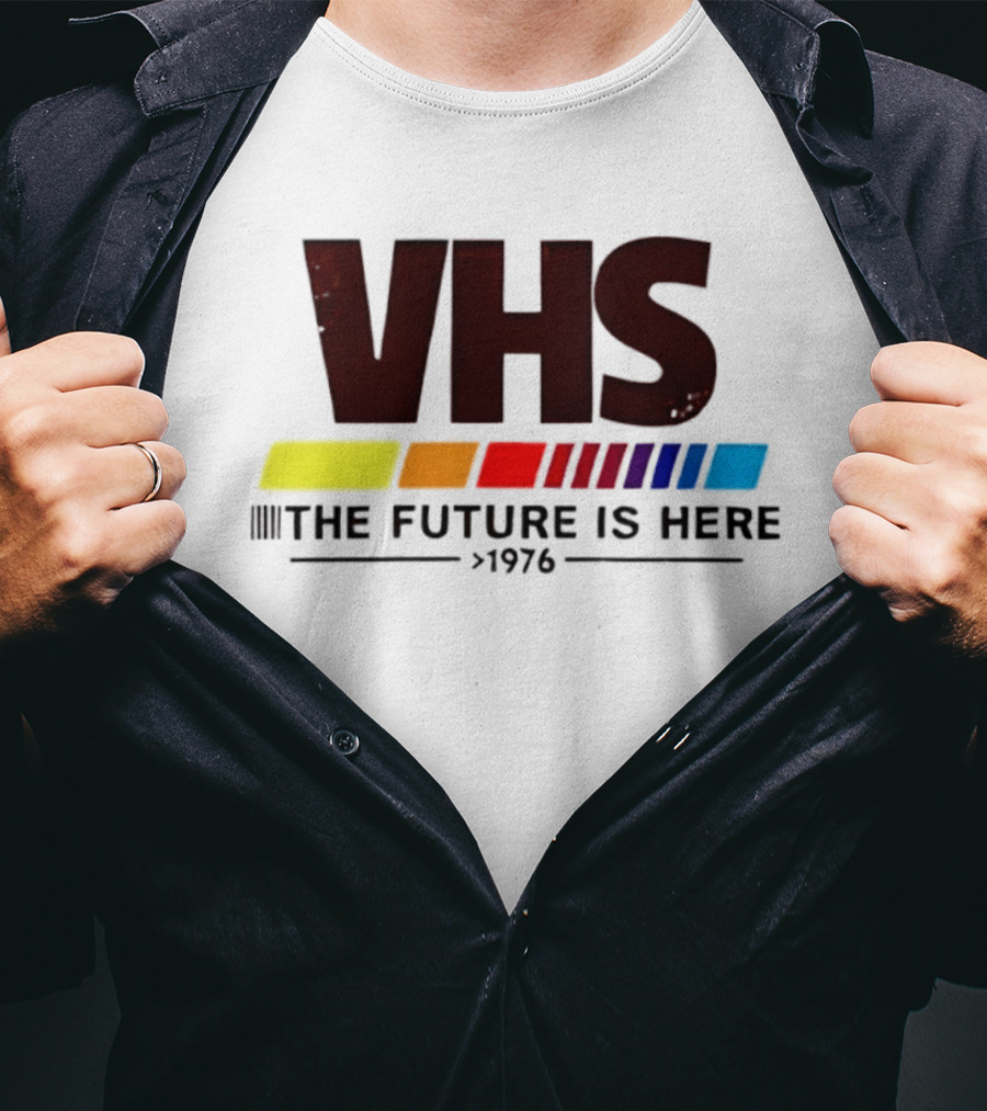 VHS The Future Is Here 1976 Retro Color Stripes T-Shirt