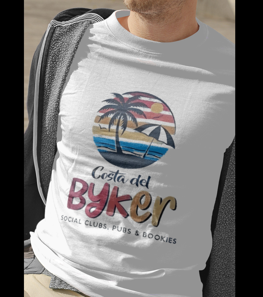 Costa Del Byker Social Clubs Pubs Bookies Palm Tree Sunset Beach Umbrella T-Shirt