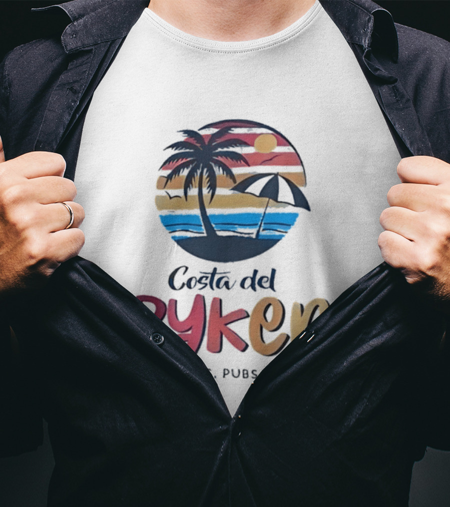 Costa Del Byker Social Clubs Pubs Bookies Palm Tree Sunset Beach Umbrella T-Shirt