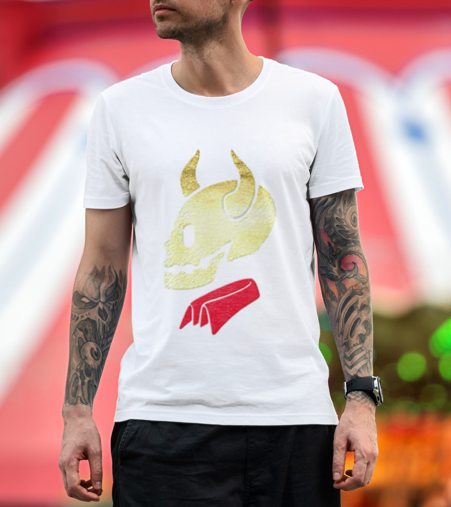 Devil Horn Skull Red Collar Gold Glitter T-Shirt