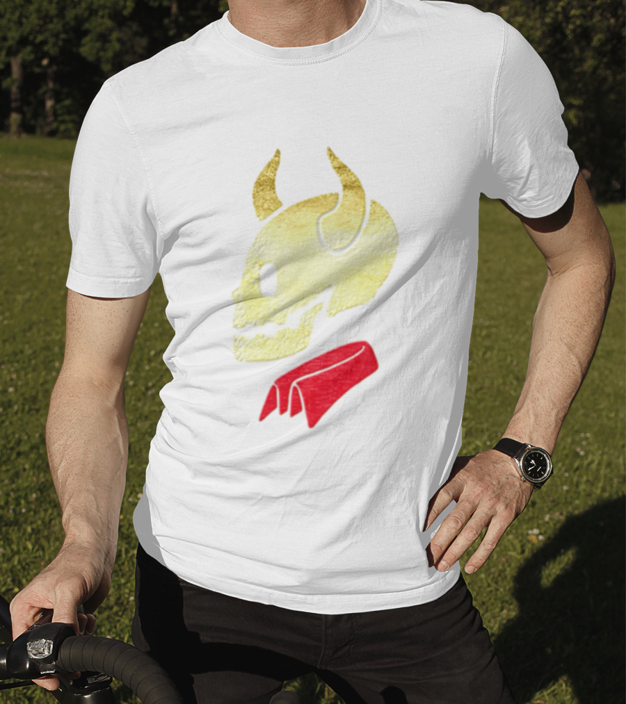 Devil Horn Skull Red Collar Gold Glitter T-Shirt