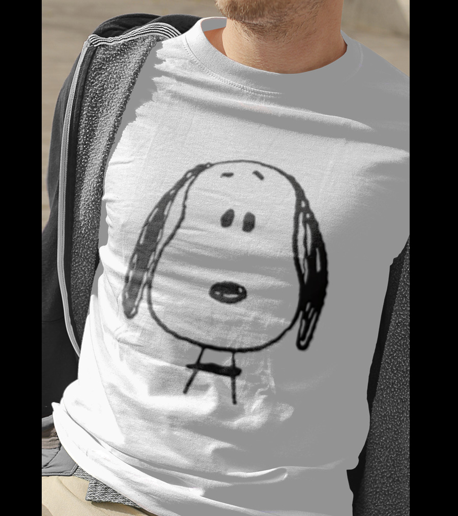 Peanuts Snoopy Dog Head Front Facing Black Line Cartoon Drawing T-Shirt