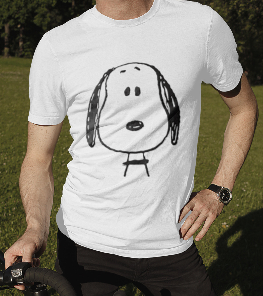 Peanuts Snoopy Dog Head Front Facing Black Line Cartoon Drawing T-Shirt