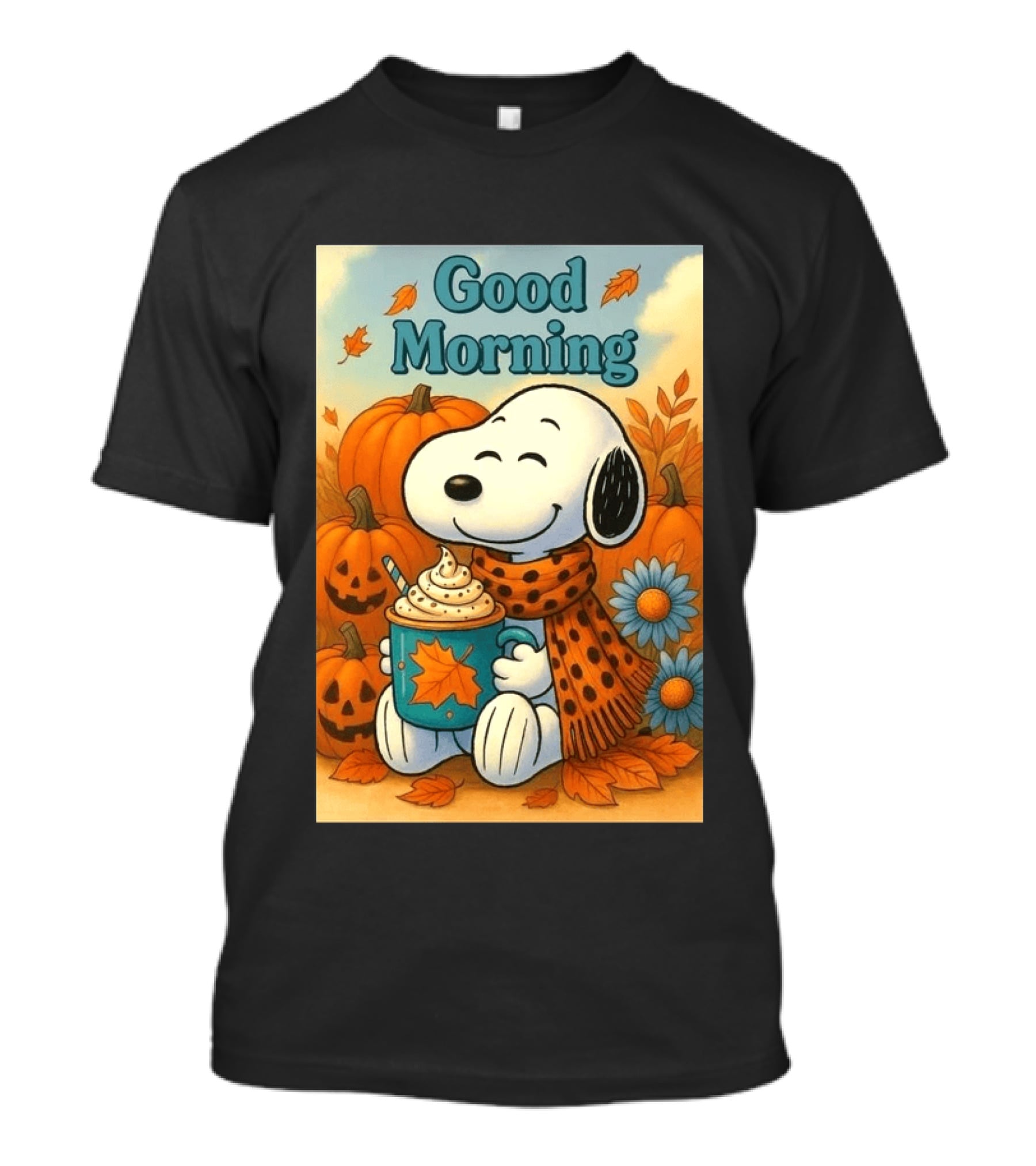 Snoopy Good Morning Autumn Pumpkin Latte Halloween T-Shirt