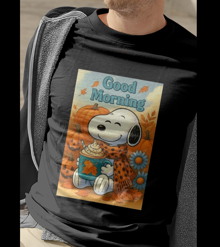Snoopy Good Morning Autumn Pumpkin Latte Halloween T-Shirt