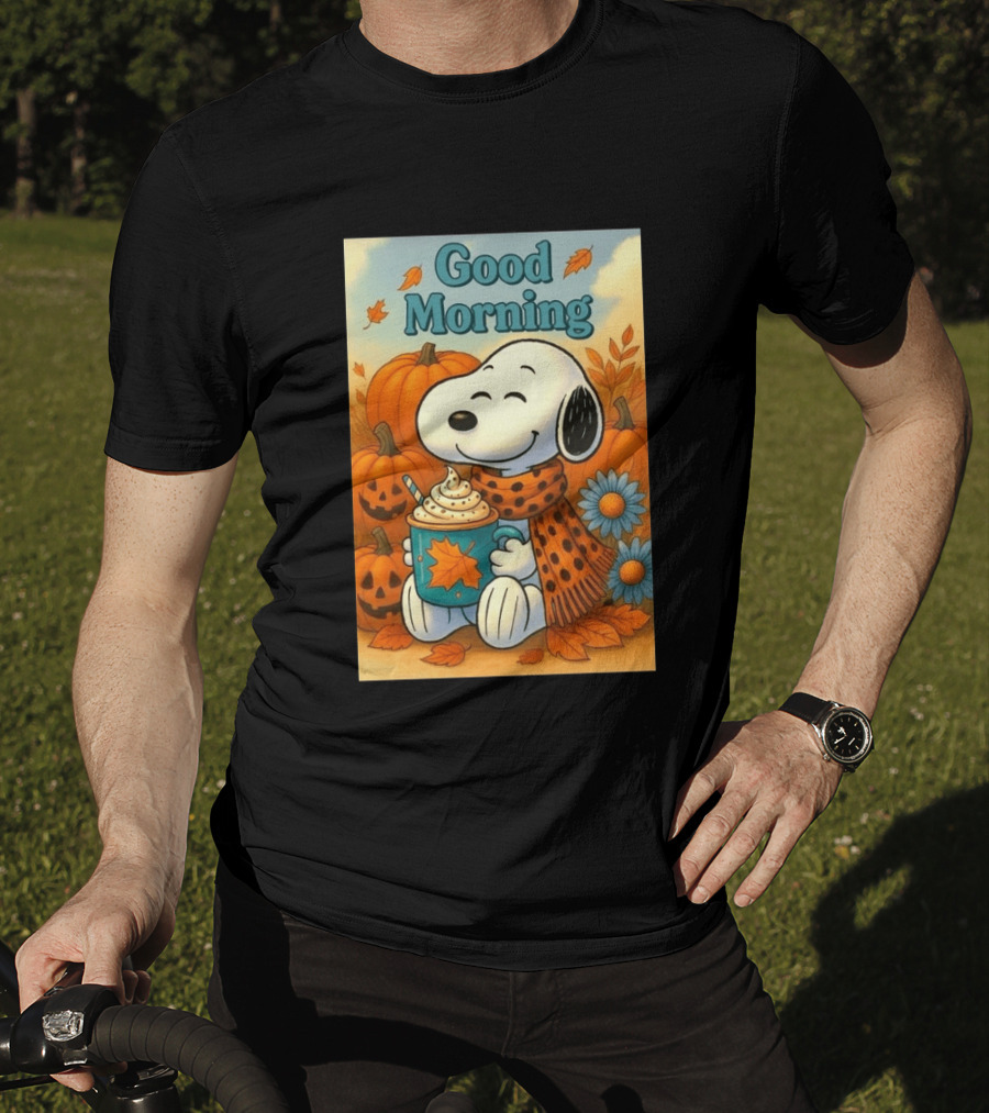 Snoopy Good Morning Autumn Pumpkin Latte Halloween T-Shirt
