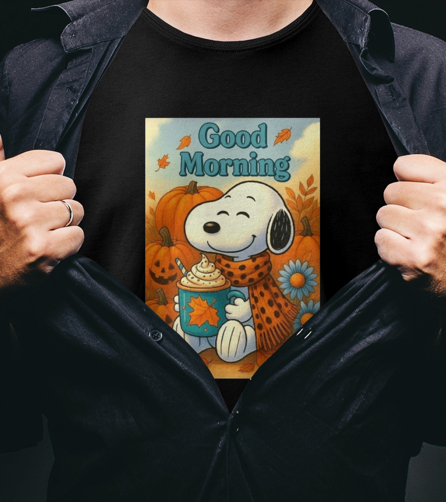 Snoopy Good Morning Autumn Pumpkin Latte Halloween T-Shirt