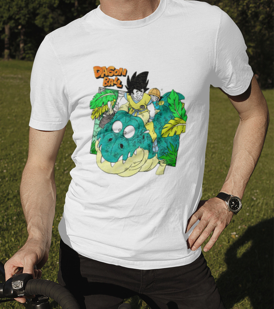 Goku Gohan Riding Dinosaur Dragon Ball Adventure Scene T-Shirt
