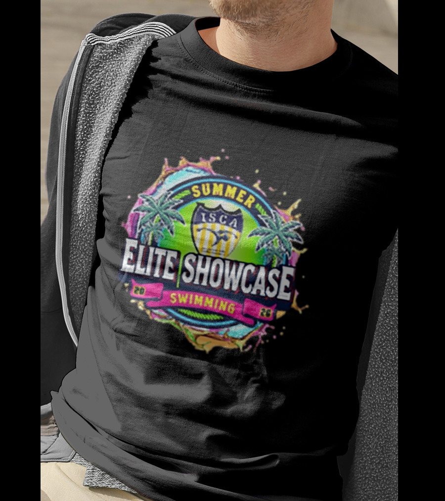 SUMMER ISCA Elite Showcase Swimming 2026 Event With Palm Trees And Splash T-Shirt