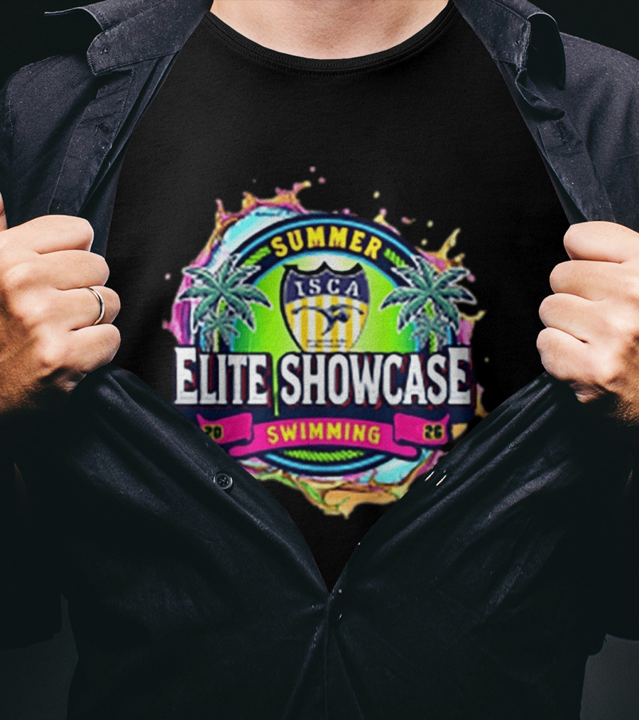 SUMMER ISCA Elite Showcase Swimming 2026 Event With Palm Trees And Splash T-Shirt