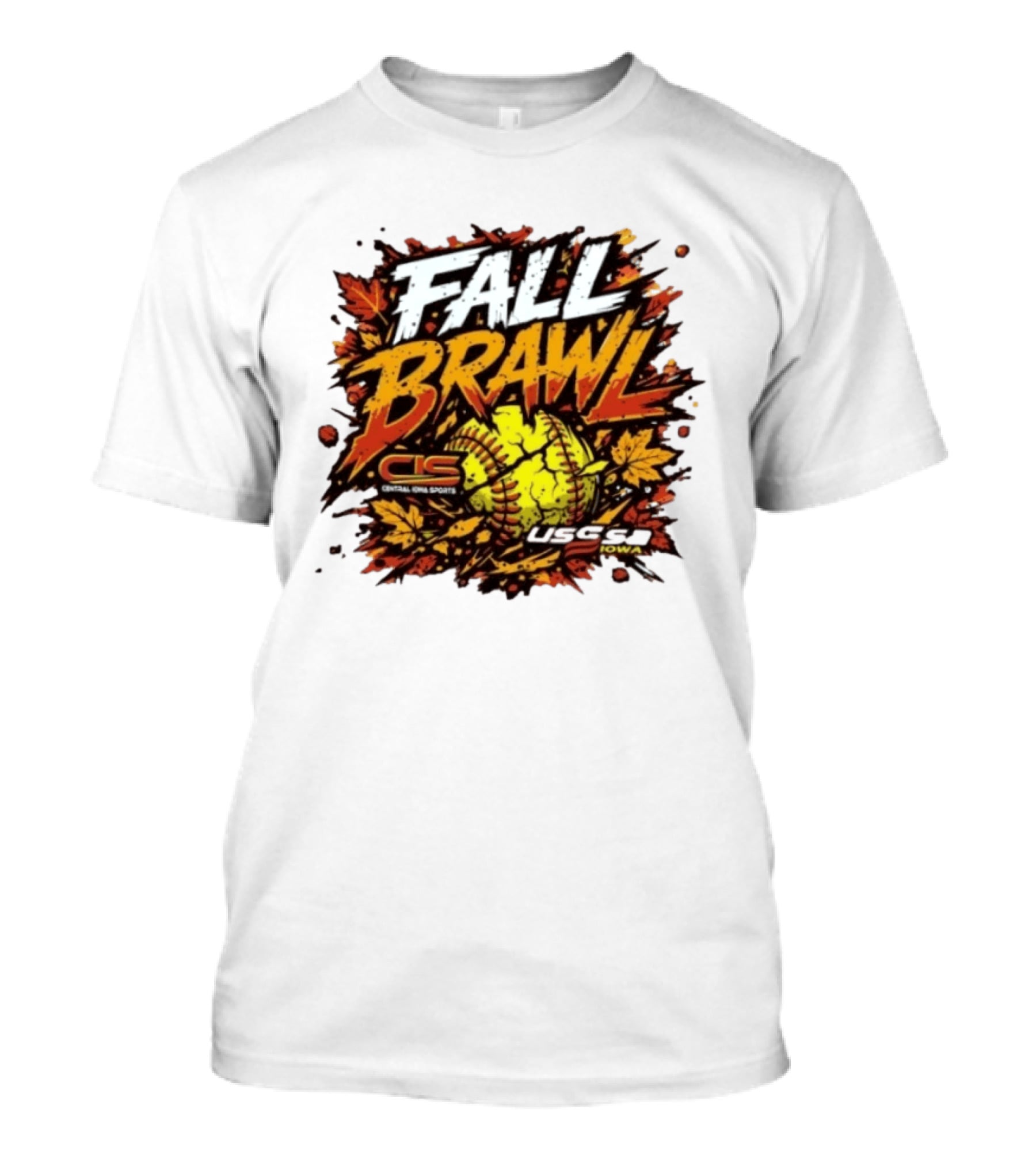 USSSA Fall Brawl Central Iowa Sports Tournament 2026 With Autumn Leaves And Softball T-Shirt