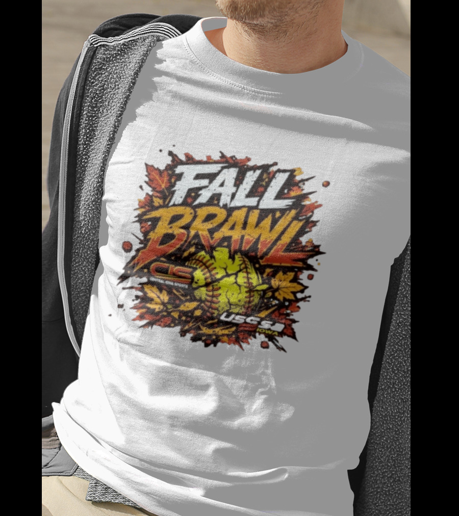 USSSA Fall Brawl Central Iowa Sports Tournament 2026 With Autumn Leaves And Softball T-Shirt