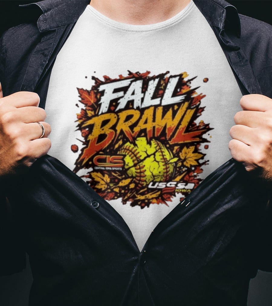 USSSA Fall Brawl Central Iowa Sports Tournament 2026 With Autumn Leaves And Softball T-Shirt