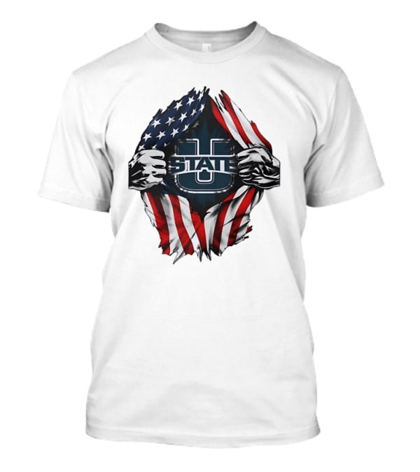Utah State University American Flag Ripped U State T-Shirt