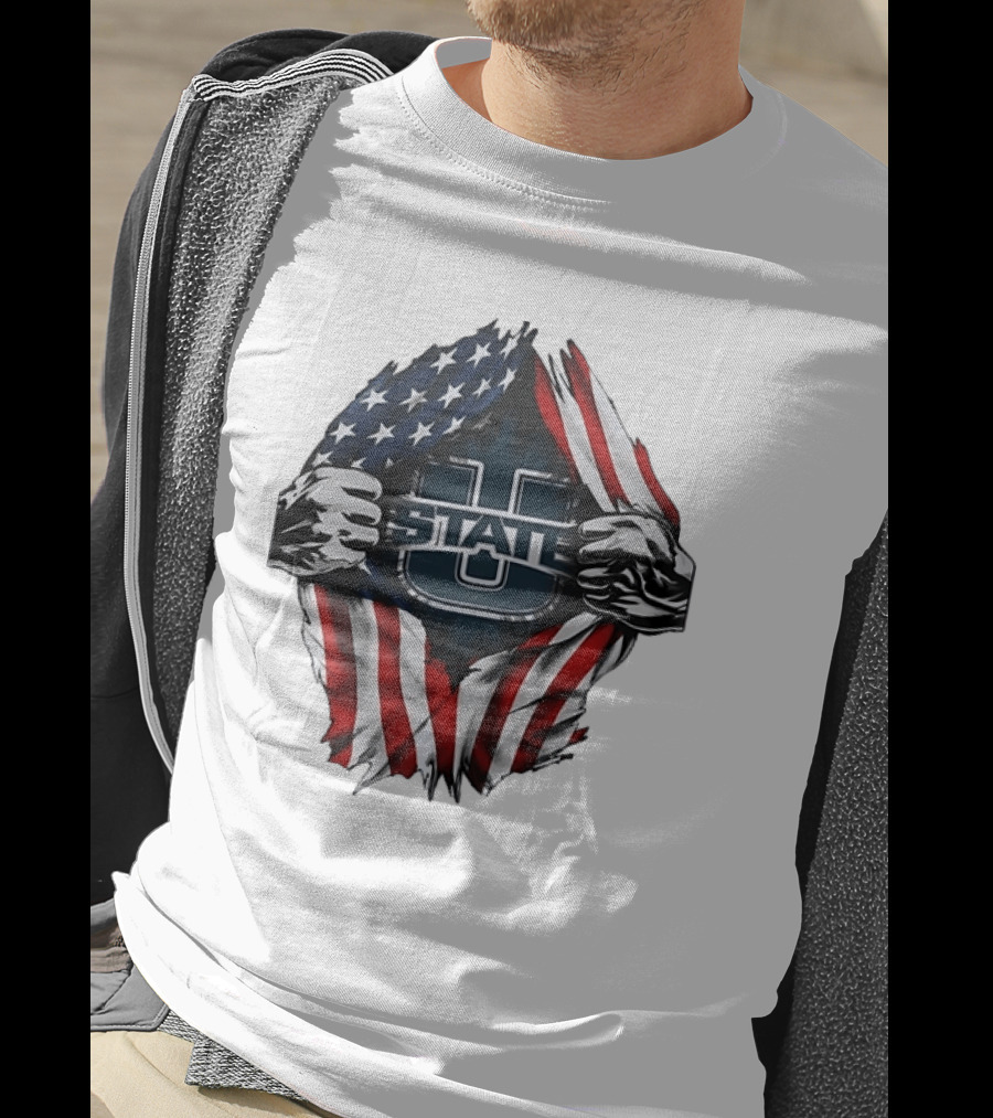 Utah State University American Flag Ripped U State T-Shirt