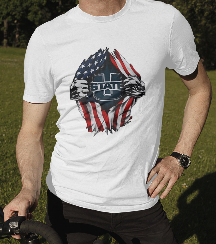 Utah State University American Flag Ripped U State T-Shirt