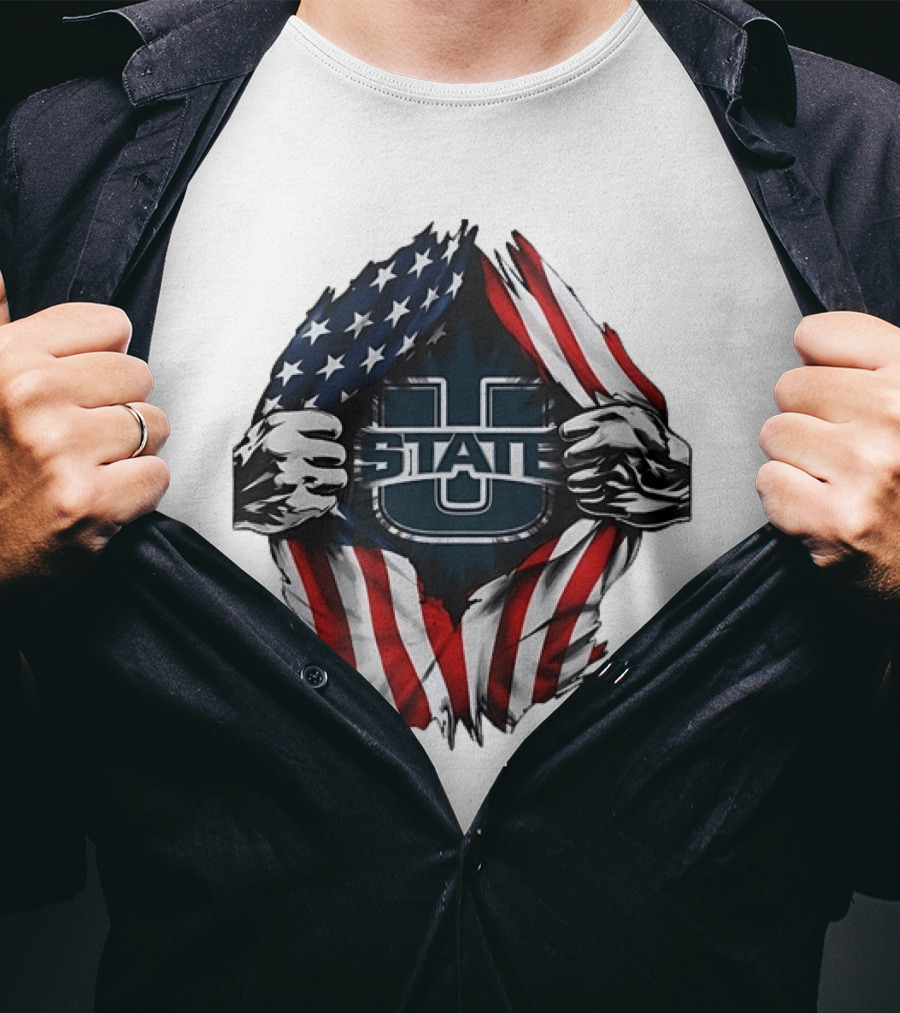 Utah State University American Flag Ripped U State T-Shirt