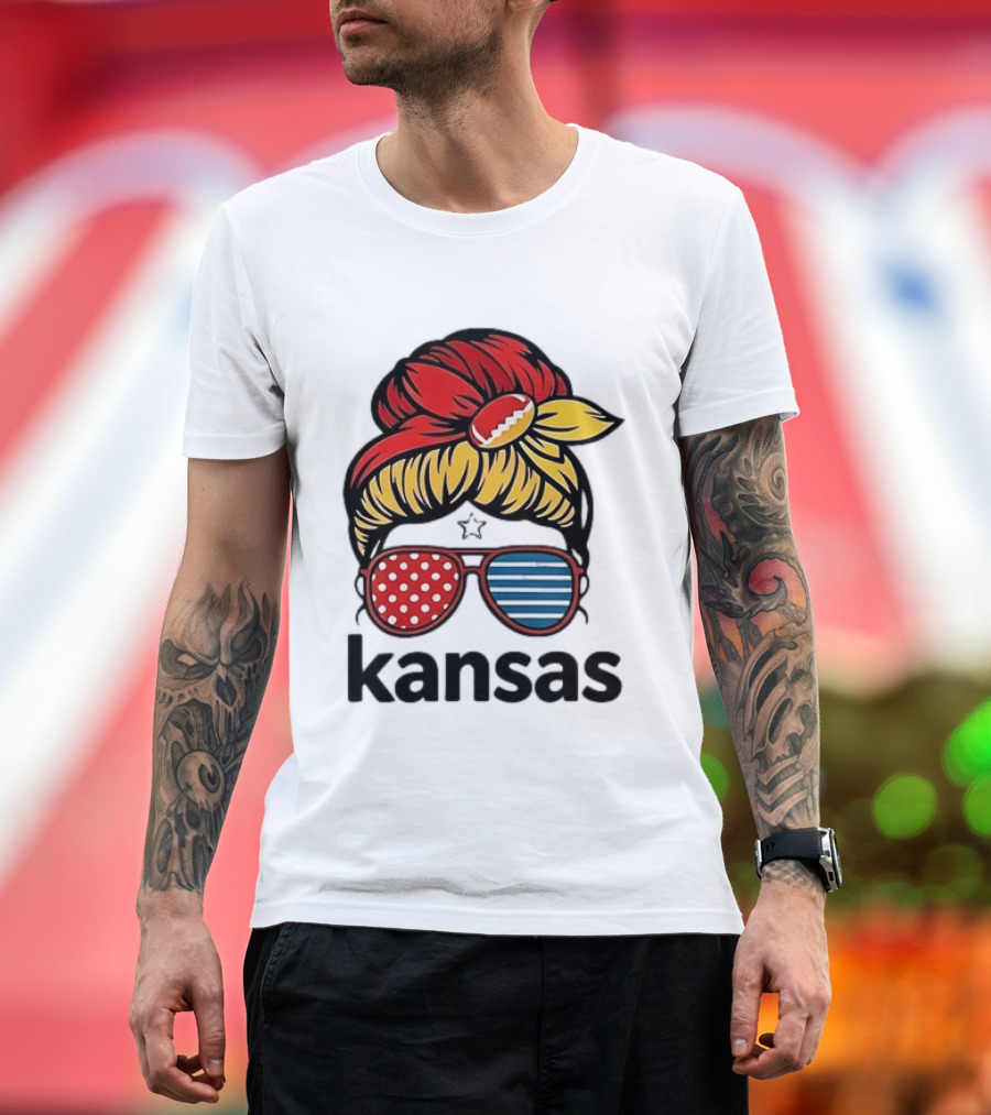 Kansas City Chiefs Royals Football Game Day Messy Bun Girl T-Shirt