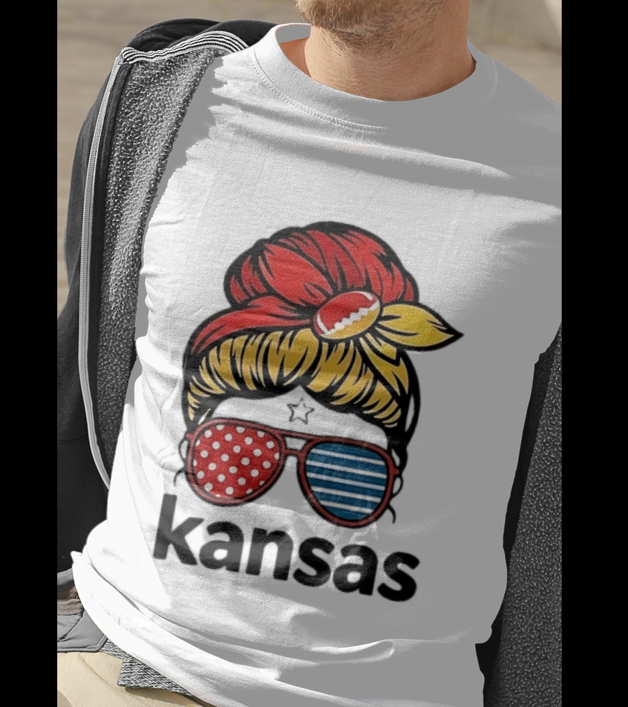 Kansas City Chiefs Royals Football Game Day Messy Bun Girl T-Shirt