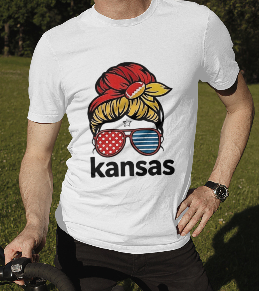 Kansas City Chiefs Royals Football Game Day Messy Bun Girl T-Shirt