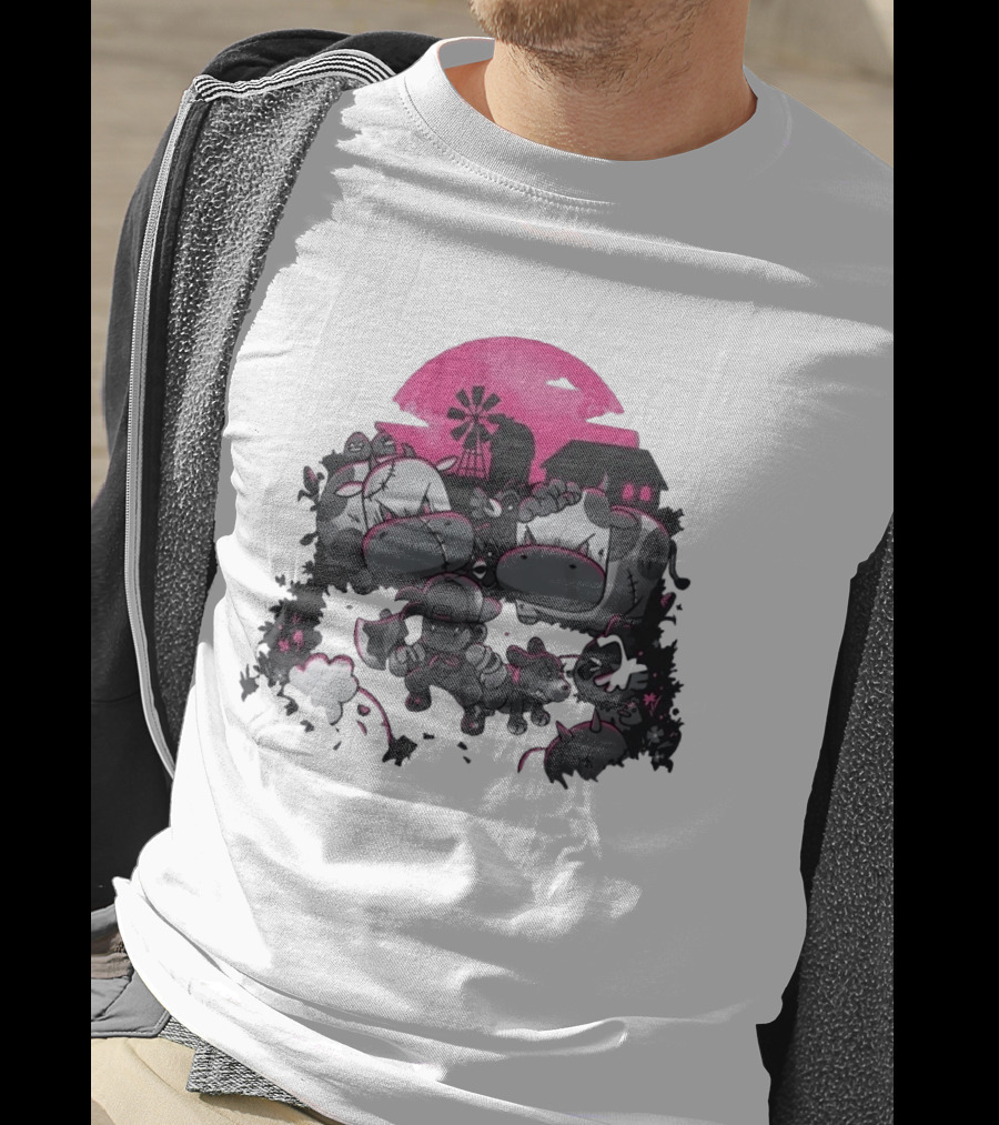 Zombie Farm Undead Creepy Cows Horror Scene T-Shirt